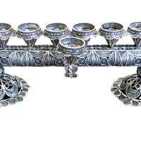 Filigree menorah + pure silver candlesticks