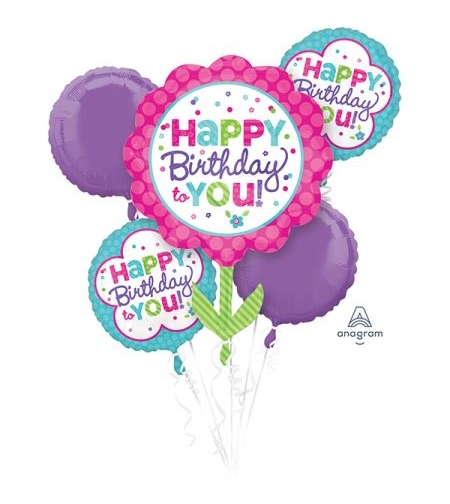 A bouquet of flower balloons HAPPY BIRTHDAY TO YOU