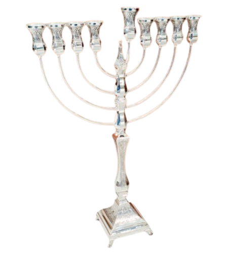 Pure silver decorated sun menorah