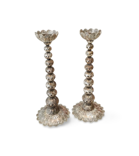 filigree pure silver ball candlesticks
