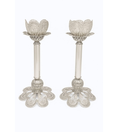 Pure silver L flower candlesticks