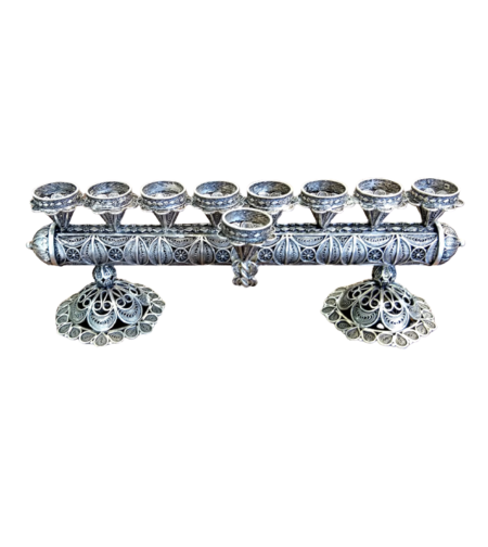 Filigree menorah + pure silver candlesticks