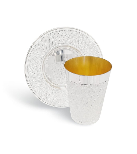 Pure silver mesh diamond Kiddush set