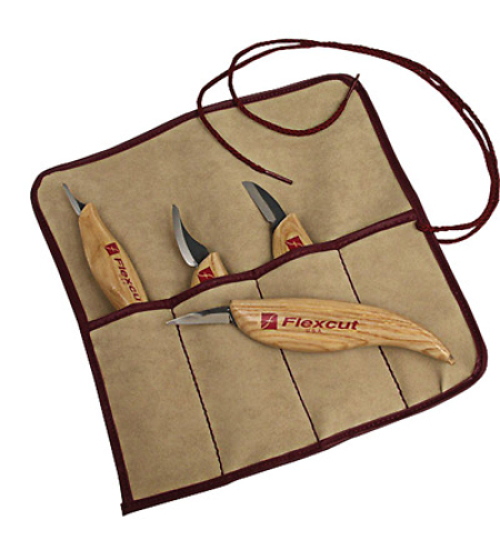 סט 4 סכינים לגילוף בנרתיק בד פלקסקאט-TOOLEDEN FLEXCUT KN100