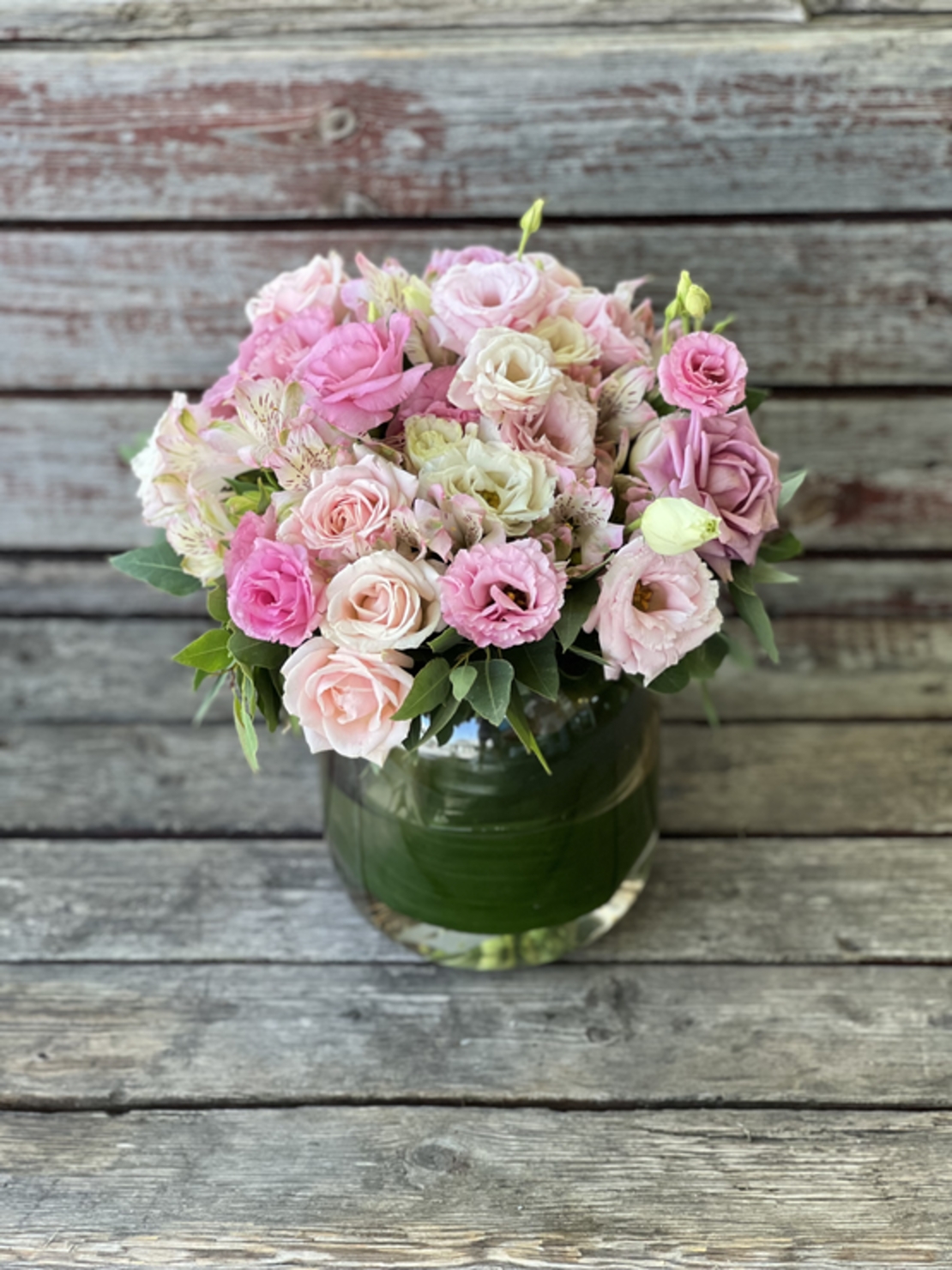Pink flower arrangement in a vase
