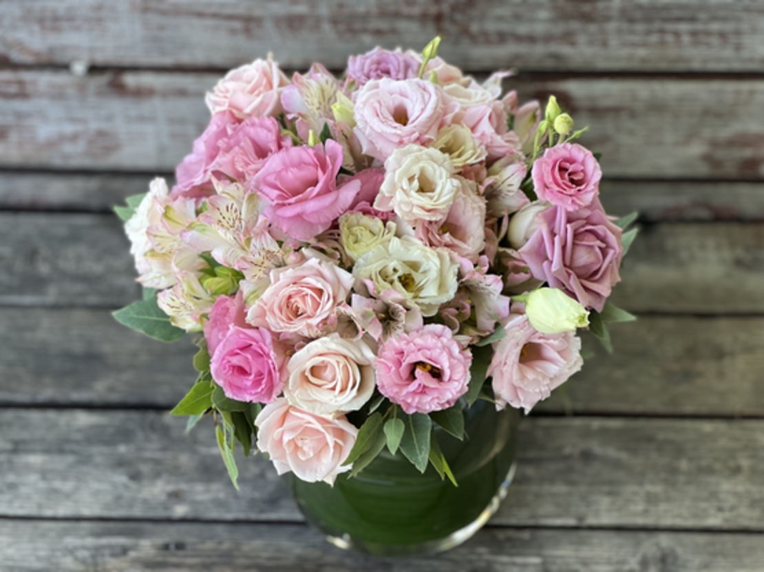 Pink flower arrangement in a vase