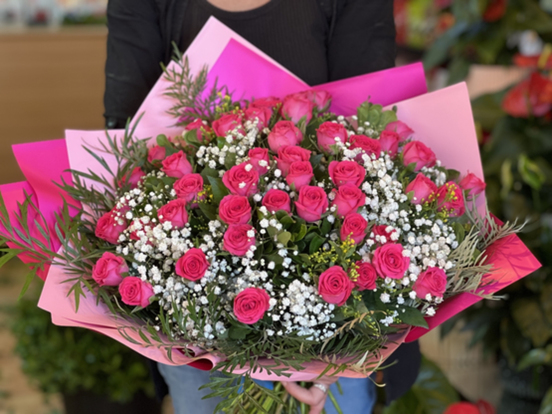 A huge optimistic pink bouquet