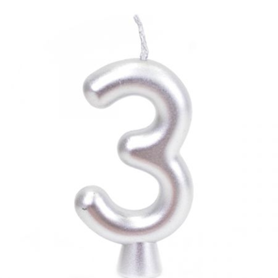 Birthday candle - 3 - silver