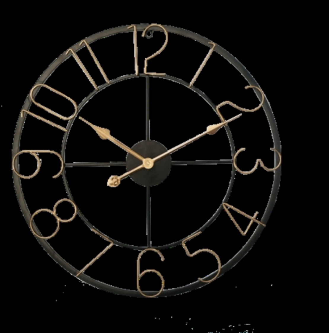 שעון מספרים שחור זהב קוטר 60