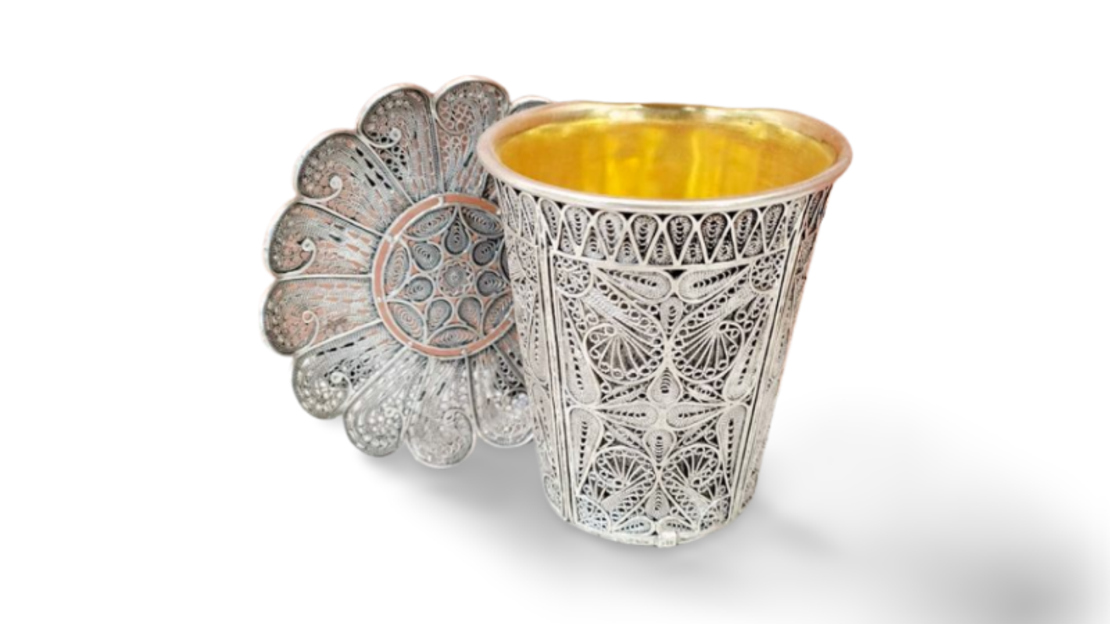 Pure silver filigree Kiddush set