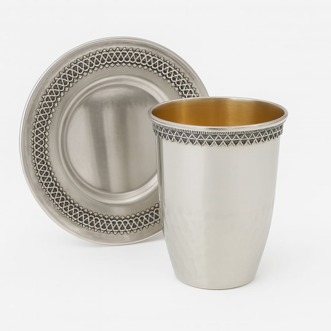 Pure silver zigzag barrel kiddush set