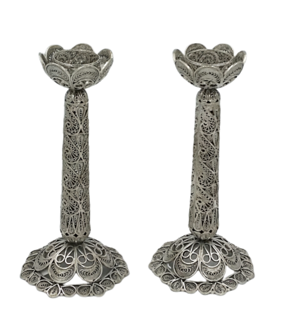 Pure silver flower pillar candlesticks