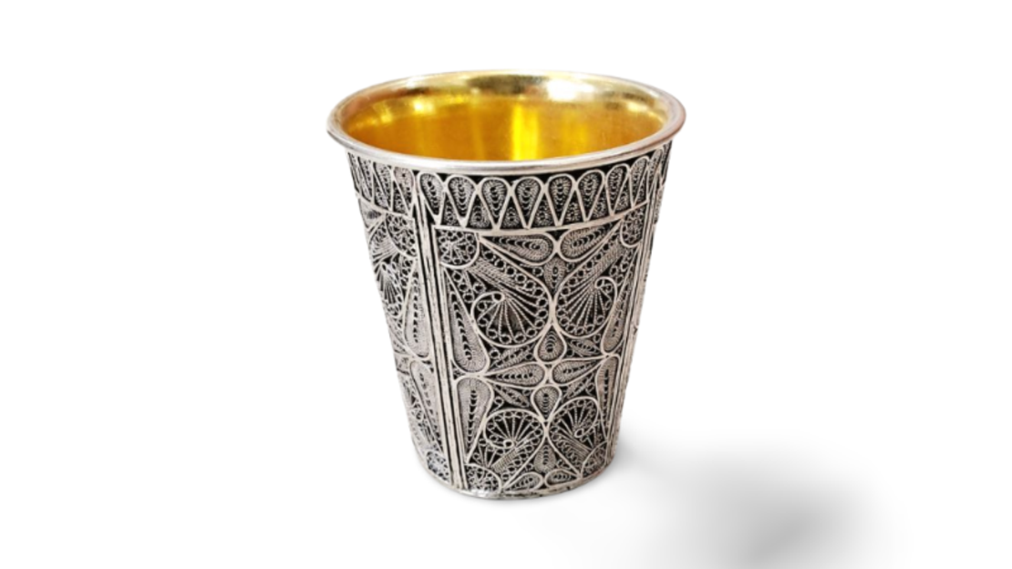 Pure silver filigree Kiddush set