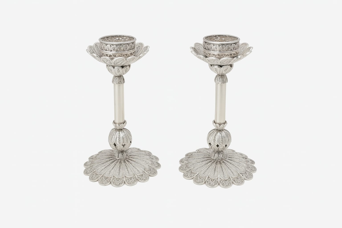 pure silver flower S candlesticks