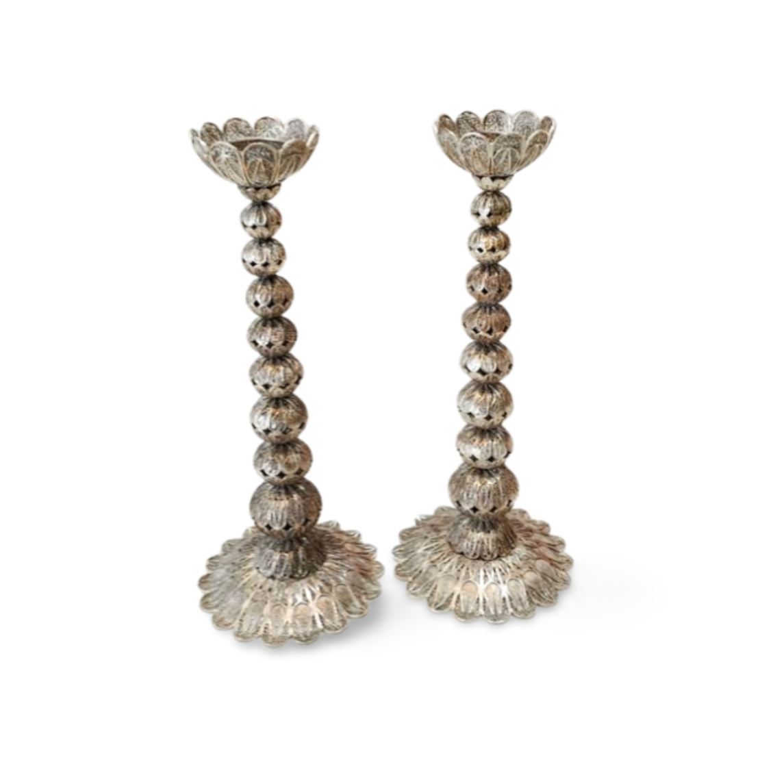 פמוטי כדורים פילגרן כסף טהור