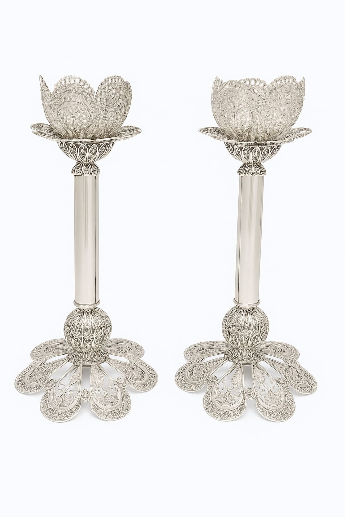 Pure silver L flower candlesticks