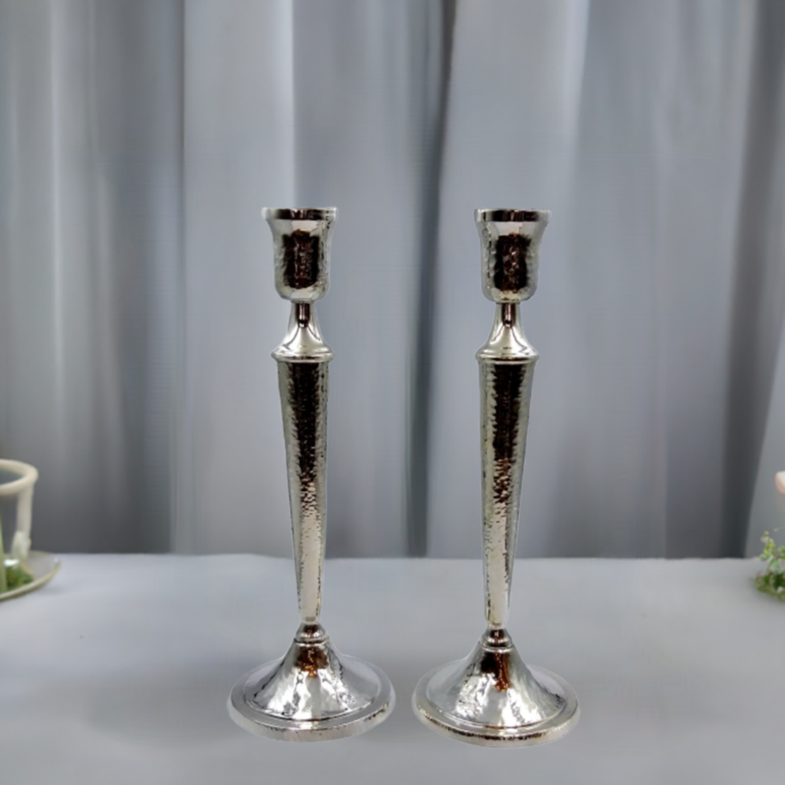 pure silver hammered traditional candlesticks
