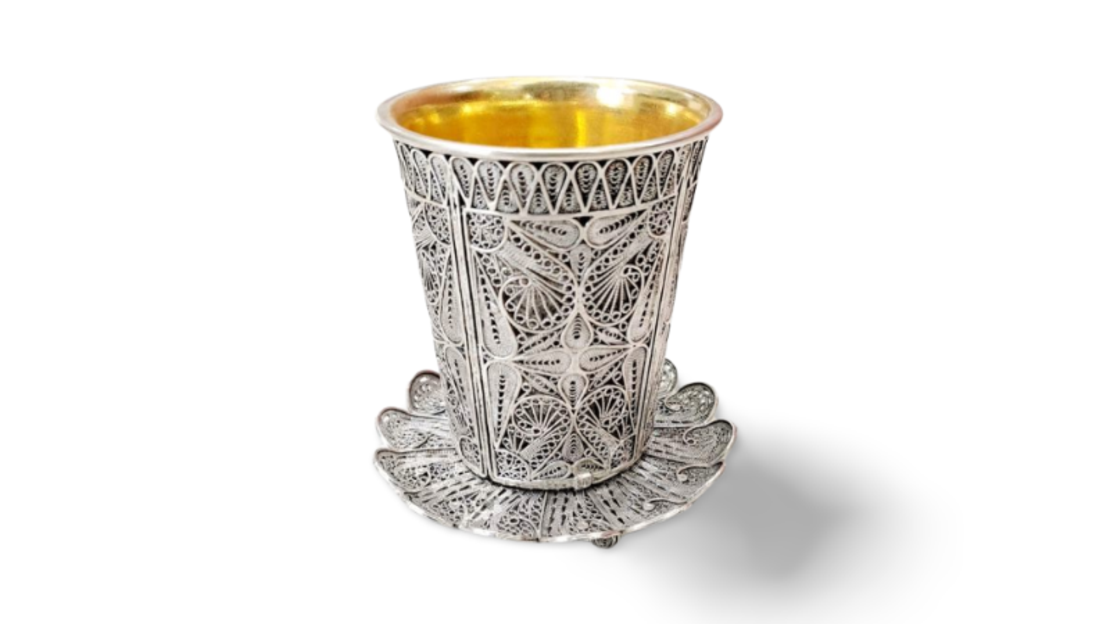 Pure silver filigree Kiddush set