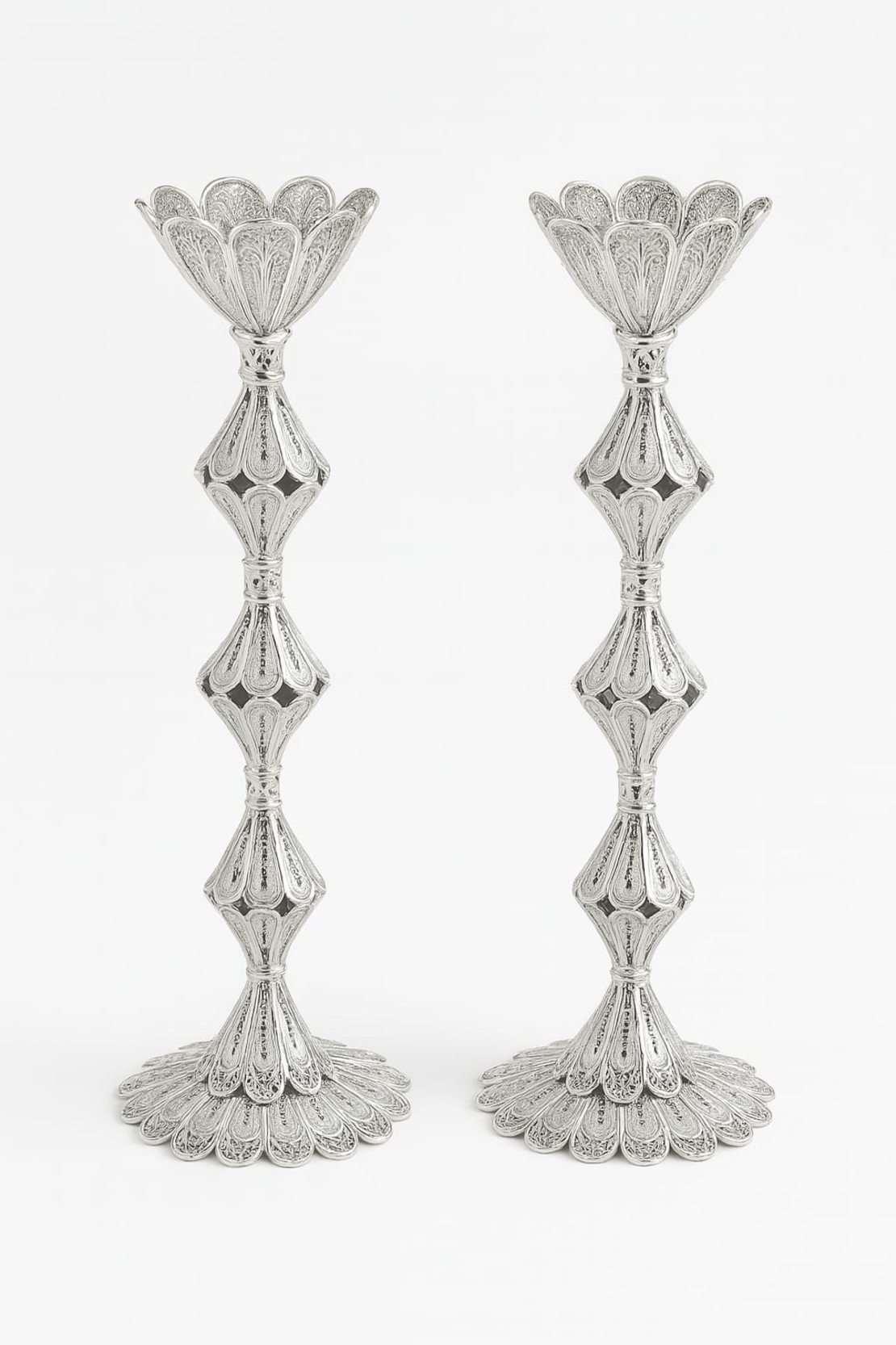 Pure silver diamond candlesticks