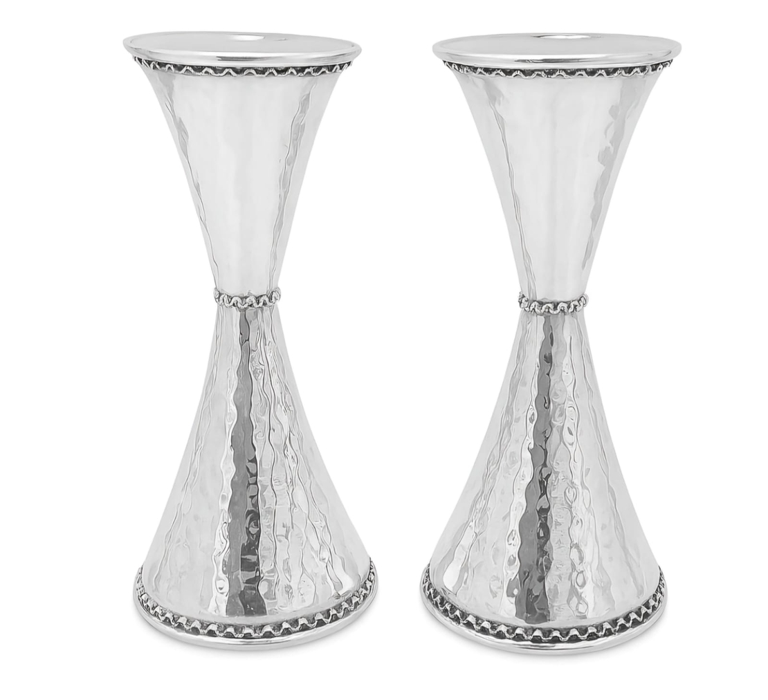 Pure silver hourglass hammerd mini candlesticks