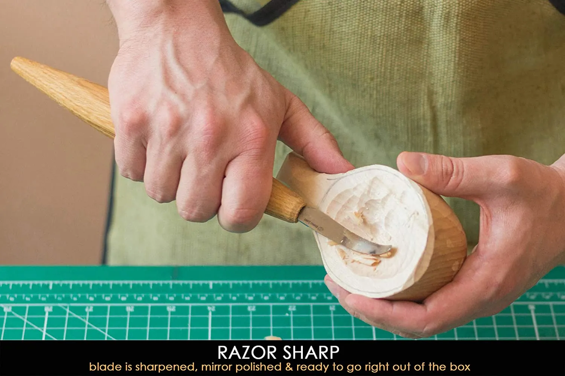 סכין גילוף מעוקלת רחבה יד שמאל, עם נדן עור BEAVERCRAFT SK4LS