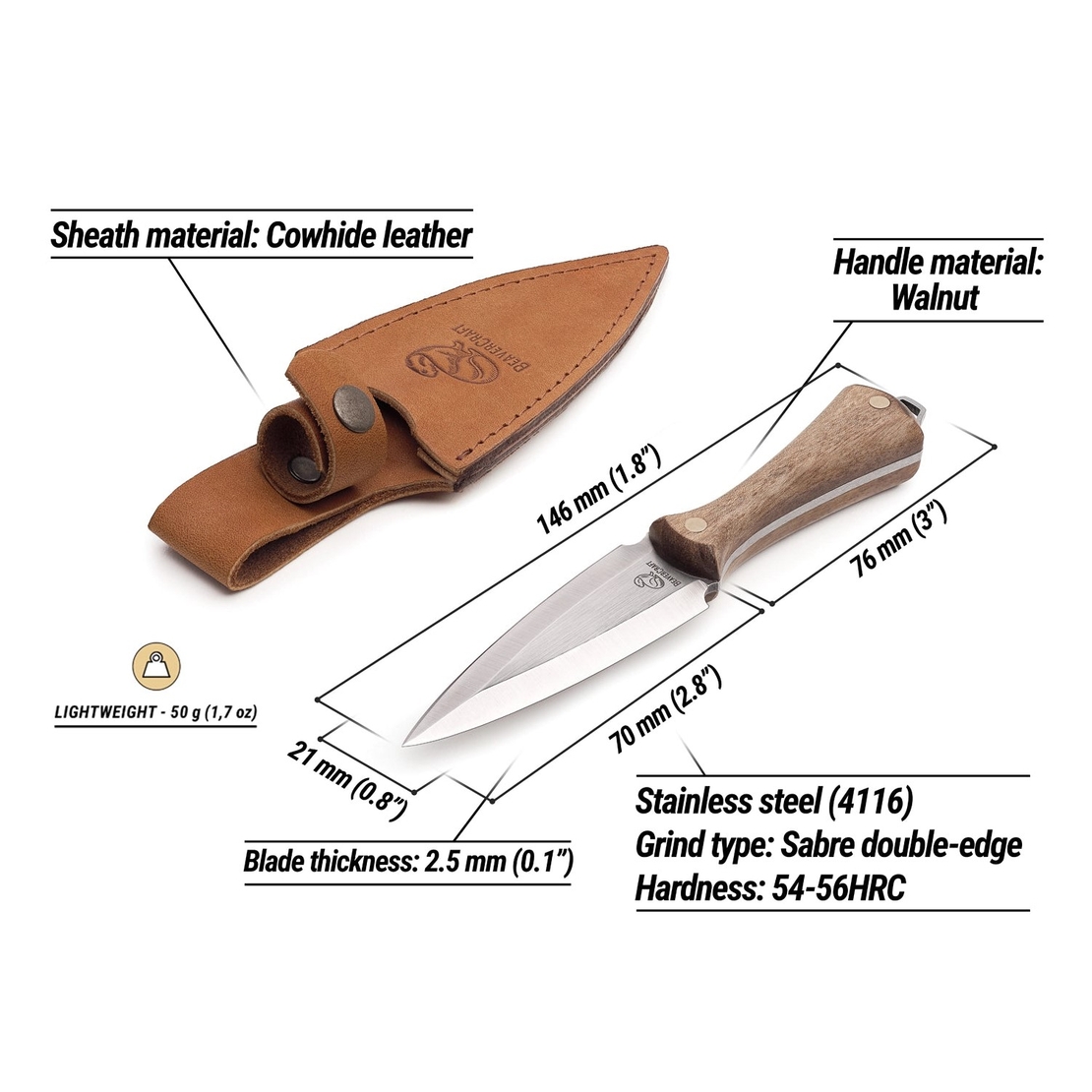 סכין תליה עם נדן עור BEAVERCRAFT NCK1